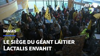 Des agriculteurs envahissent le siège du géant laitier Lactalis  AFP Images [upl. by Ziegler]