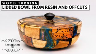 Woodturning  Lidded Bowl from OffCuts amp 3 Colour Epoxy Resin 4K  Restoration DIY [upl. by Akalam672]