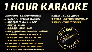 1 HOUR KARAOKE SONGS WITH LYRICS 🎤 Bruno Mars Adele Celine Dion Katy Perry Billie Eilish [upl. by Josy]