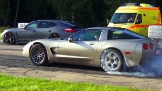 Porsche Panamera Turbo S vs Corvette C5  14 Mile Viertelmeile  Burnout Sound Acceleration [upl. by Otilegna]