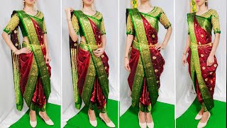 HEAVY SILK SAREE DRAPING IN PERFECT DHOTI STYLEMARATHI STYLE SAREE DRAPINGHINDI [upl. by Aicilanna2]