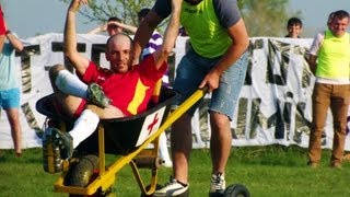 Funny moment  Romanian side use motorised wheelbarrow to stretcher injured player from pitch [upl. by Carol-Jean]