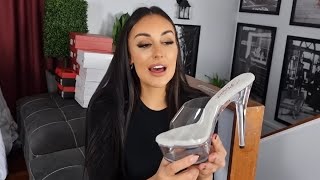 Ashley Unboxes Pleaser Excite601 Clear 6 Inch High Heel Slide On Mule Shoes [upl. by Erna]