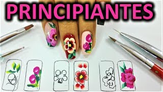 dibujar 5 pinceladas en tus uñas  como pintar flores pinceladas  pincelada para principiantes [upl. by Casia]