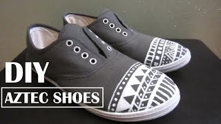 DIY AztecTribal Shoes  How to Customize Shoes with Acrylic Paint [upl. by Cornelle]