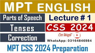 CSS MPT 2024  Lecture  1  English  Parts of Speech amp Tenses amp Correction  CSS Screening Test [upl. by Jairia]