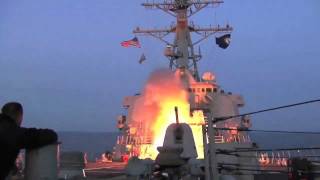 US Navy Destroyer launches Tomahawk cruise missiles [upl. by Riley]