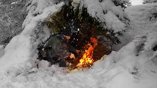 Caught in a Snowstorm  Winter Bushcraft Shelter In Heavy Snow [upl. by Dorrie]