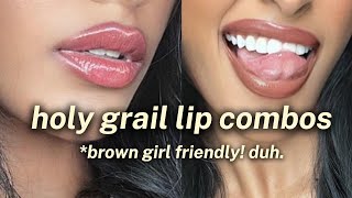 MY FAVORITE LIP COMBOS  step by step walkthrough BEST natural shades  products for melanin skin [upl. by Hulen917]