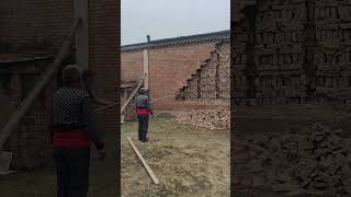 Aging brick wall demolition process [upl. by Shatzer]