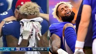 WATCH Odell Beckham Jr Cries Into Towel Fractures His Ankle in Game Against Chargers [upl. by Kcirddes886]