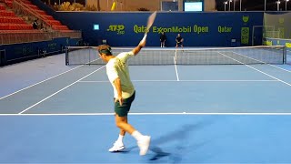 Roger Federer Practice Match Court Level View 2021 [upl. by Atteragram]