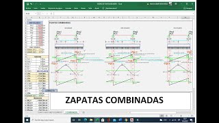 ZAPATAS COMBINADAS CORTANTE Y MOMENTOS CON EXCEL [upl. by Jolda]