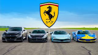 Ferrari Purosangue v 812 v SF90 v 296 GTB DRAG RACE [upl. by Ydnelg]