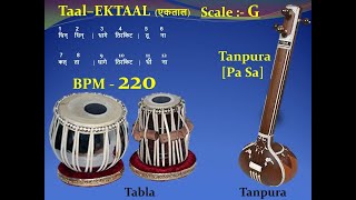 EKTAAL एकताल 220  BPM  Scale quotGquot – Tabla with Tanpura [upl. by Terrance]