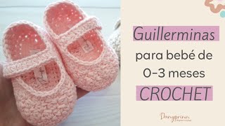 COMO TEJER UNAS GUILLERMINAS ZAPATITOS DE BEBE A CROCHET TALLA 03 MESES [upl. by Annaj]