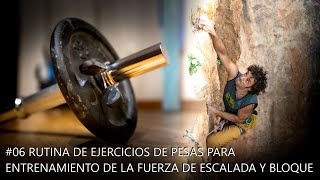 06 RUTINA DE EJERCICIOS DE PESAS PARA ENTRENAMIENTO DE LA FUERZA DE ESCALADA Y BLOQUE [upl. by Nylrahc]