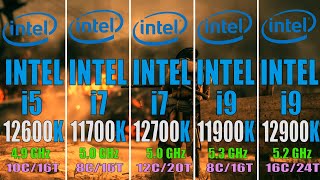 INTEL i5 12600K vs INTEL i7 11700K vs INTEL i7 12700K vs INTEL i9 11900K vs INTEL i9 12900K [upl. by Ardnajela]