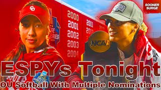 OU Softball Sooner Softball up for two ESPY awards tonight [upl. by Arikehs]