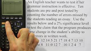 Using a Graphing Calculator to Conduct a Dependent ttest Matched Pair tTest [upl. by Mathe]