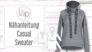 Nähanleitung Casual Sweater  ein lässiges Sweatshirt mit Wickelkragen nähen [upl. by Libbie]