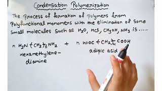 Condensation polymerization introduction to polymer chemistry class 12 [upl. by Neeuq301]