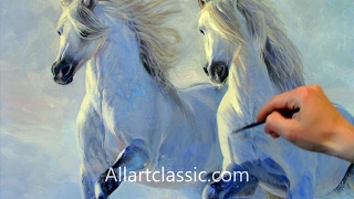 Painting Horses Running in Deep SnowEntire Painting Process [upl. by Akital]