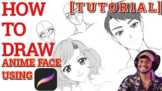 TUTORIAL How To Draw ANIMEMANGA style face using PROCREATE beginner friendly [upl. by Aimehs]