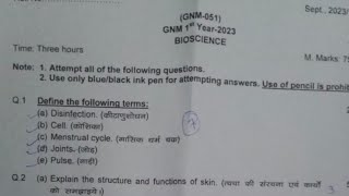 Gnm 1st Year  Question Paper 15 September 2023  Bioscience Anatomy and Physiology [upl. by Haibot]