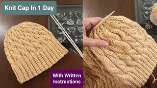 Knitting Cable Cap Hat Beanie with Straight Needles  Easy knit cap  Knitting Gents Ladies Kids Cap [upl. by Stanton]