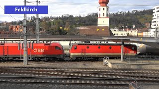 Feldkirch Sandwich Railjet Güterzüge Zugbegegnungen Dosto Desiro Talent1 [upl. by Teiv]