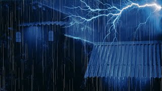 Powerful Rain Noises For Fast Sleep on Metal Tin Roof amp Sounds of Lightning Thunder on Foggy Night [upl. by Aiem]