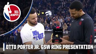 Steph Curry presents Otto Porter Jr his ring 2022 Warriors championship ring 🔥 [upl. by Acsicnarf]