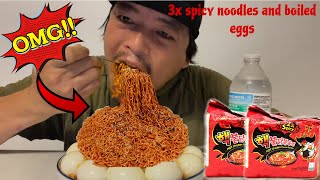 3X SPICY RAMEN NOODLES WITH 8 BOILED EGGS MUKBANG raikanchavlog spicynoodleschallenge [upl. by Akirderf934]