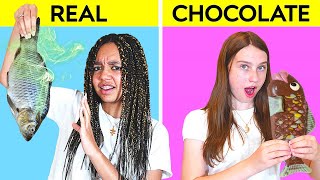 REAL FOOD VS CHOCOLATE FOOD CHALLENGE [upl. by Tiedeman452]