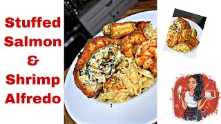 The BEST STUFFED SALMON and SHRIMP ALFREDO [upl. by Ytsud]