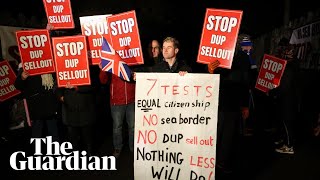 Protests at Stormont as DUP agrees deal to restore Northern Ireland power sharing [upl. by Julianne314]