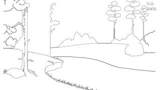 Forest Scenery Sketch Drawing Easy How to Draw Beautiful Tropical Rainforest Trees Step by Step [upl. by Heshum638]