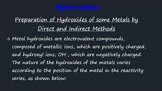 Metal Hydroxides Preparation Of Metal Hydroxides By Direct amp Indirect Methods  COMPOUNDS OF METALS [upl. by Yliram]