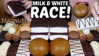 ASMR MILK amp WHITE CHOCOLATE RACE MAGNUM ICE CREAM BARS CHOCOLATE CONES ICE CREAM SANDWICH 먹방 [upl. by Oile756]