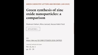 Green synthesis of zinc oxide nanoparticles a comparison  RTCLTV [upl. by Tsenre]