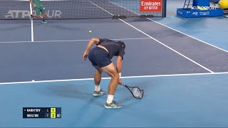 Aslan Karatsev  Code violation racquet abuse  Japan Open 2023 [upl. by Rebba]