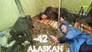 49° Solo Camping 4 Days  Snowstorm amp Winter Camping Hot Tent  Alone with My Dog in Forest [upl. by Seldan]