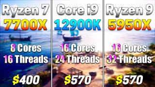 Ryzen 7 7700X vs Core i9 12900K vs Ryzen 9 5950X  PC Gaming Benchmark Tested [upl. by Goober]