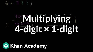 Multiplying 4 digits times 1 digit using grid  4th grade  Khan Academy [upl. by Anihcak133]