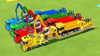 TRANSPORTING EXCAVATOR BOX TRUCK BULLDOZER POLICE CARS TO GARAGE WITH MAN TRUCK  FS22 [upl. by Tiffany]