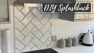 HOW TO  CHEAP DIY HERRINGBONE SPLASHBACK  Splashback Tiling [upl. by Tristas629]