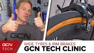 Wide Tyres Rim Brakes amp MTB Mechs  GCN Tech Clinic [upl. by Ardnaek673]