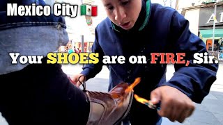 STREET SHOE SHINE amp POLISH by 18 yr old quotFernandoquot 🇲🇽 Mexico City Shoe shine kid since 13 [upl. by Ney]