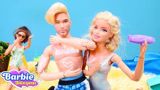 Barbie oyunları Barbie kıskanıp erkek arkadaşınına güneş kremi ile yazı yazıyor Kız videoları [upl. by Ynnad67]